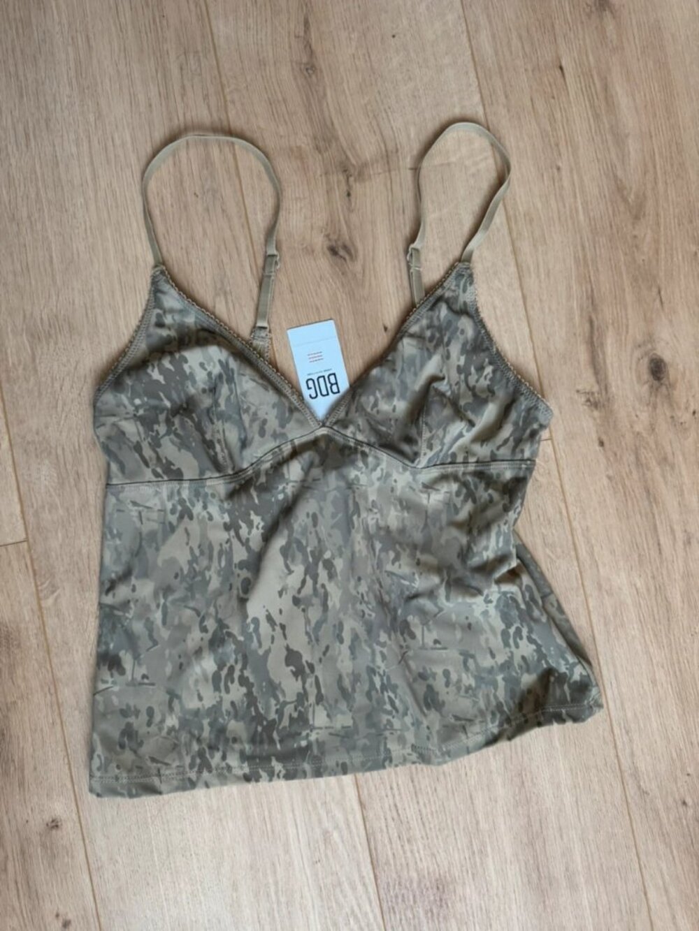 Khaki Camouflage Print Satin Cami Top Women's Size M / EU 38 / US 10